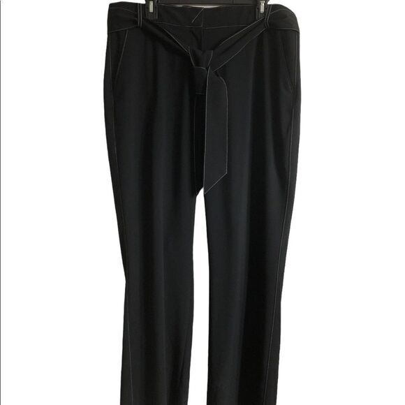 Lane Bryant pants Sz 16 black contrast white zip hook closure four pocket office - Picture 1 of 5